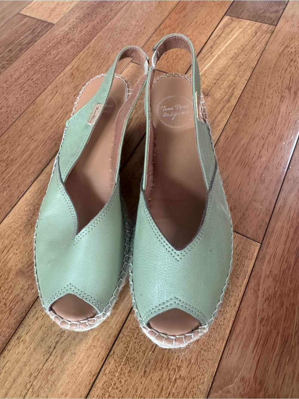 Toni Pons Light Green Leather Slingback Espadrille